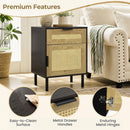 Rattan Nightstand with Drawer and Storage Cabinet