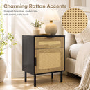 Rattan Nightstand with Drawer and Storage Cabinet