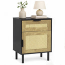 Rattan Nightstand with Drawer and Storage Cabinet