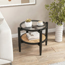 Round Rattan Side Table with Tempered Glass Top