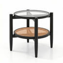 Round Rattan Side Table with Tempered Glass Top