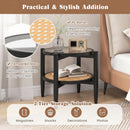 Round Rattan Side Table with Tempered Glass Top