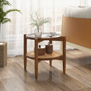 Round Rattan Side Table with Tempered Glass Top