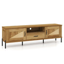 Rattan TV Stand for TVs up to 80" Mid Century Modern Media Console Table with 2 Storage Cabinets
