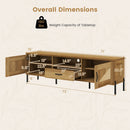 Rattan TV Stand for TVs up to 80" Mid Century Modern Media Console Table with 2 Storage Cabinets