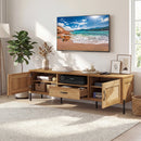 Rattan TV Stand for TVs up to 80" Mid Century Modern Media Console Table with 2 Storage Cabinets