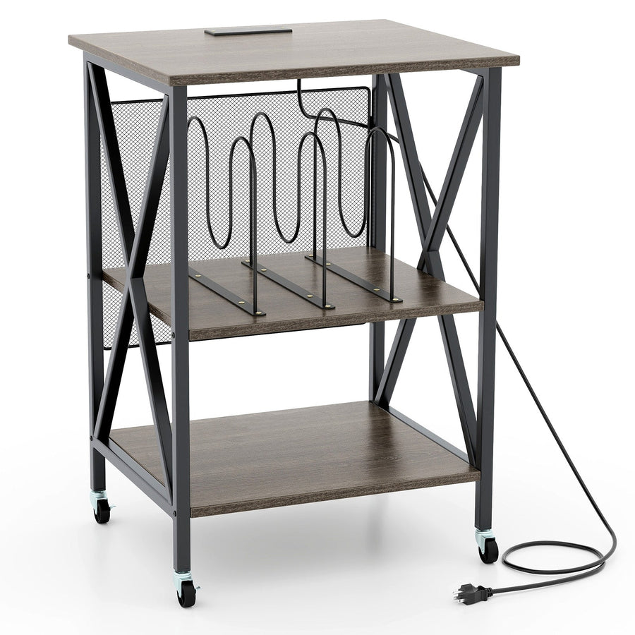 Mid-Century Record Player Stand with Built-in Charging Station