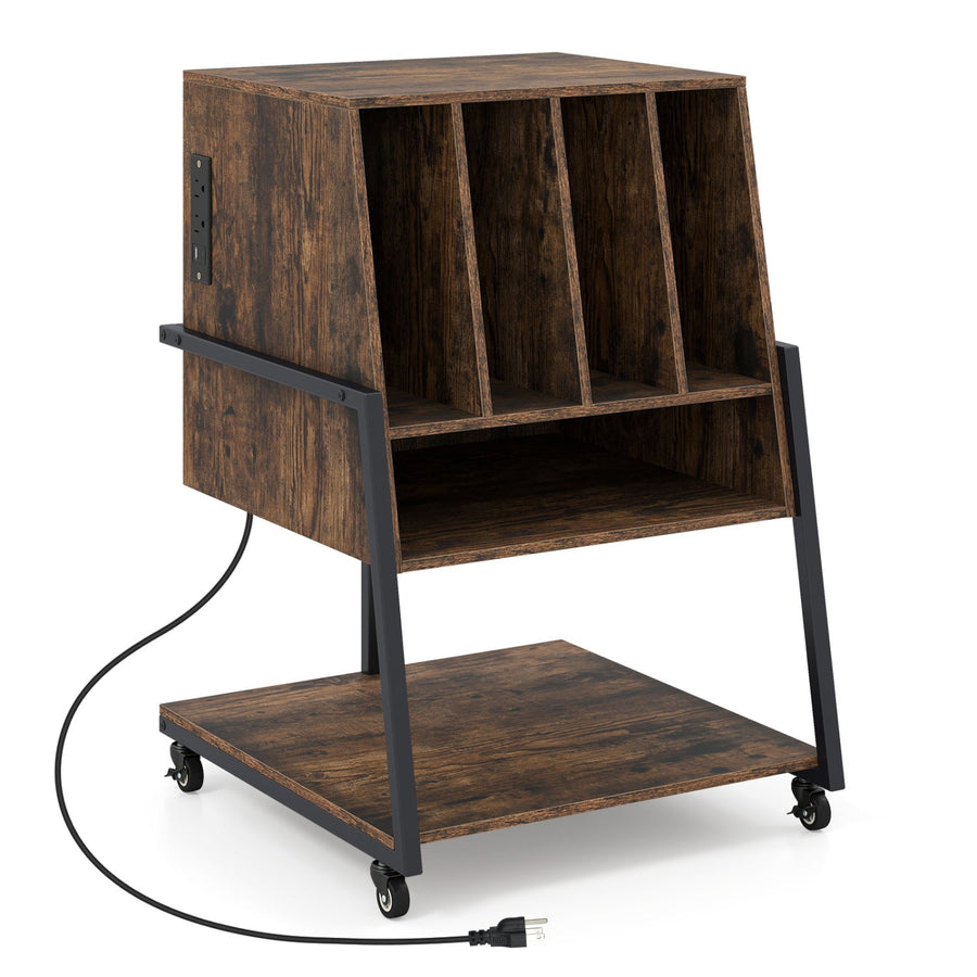 Record Player Stand on Wheels Rolling Turntable Stand with Power Outlets