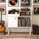 Record Player Stand with Power Outlets and Vinyl Storage Holder up to 250 Albums
