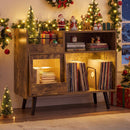 Record Player Stand with LED Light and Power Outlets