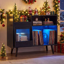 Record Player Stand with LED Light and Power Outlets