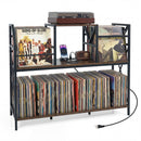 Record Player Stand with Power Outlets & Vinyl Storage