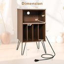 Record Player Stand with Charging Station for Living Room Bedroom-Walnut