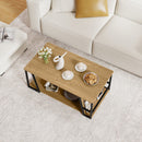 Rectangle Coffee Table 2-tier Industrial Accent Table with Storage Shelf and Compartment