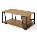 Rectangle Coffee Table 2-tier Industrial Accent Table with Storage Shelf and Compartment