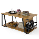 Rectangle Coffee Table 2-tier Industrial Accent Table with Storage Shelf and Compartment