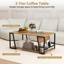 Rectangle Coffee Table 2-tier Industrial Accent Table with Storage Shelf and Compartment