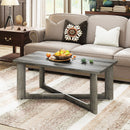 Rectangle Coffee Table Rubber Wood Base with X-Shaped Base-Gray