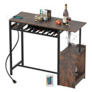 Rectangular Bar Table with Charging Station and LED Light-Rustic Brown