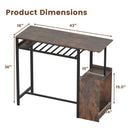 Rectangular Bar Table with Charging Station and LED Light-Rustic Brown