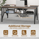 Rectangular Meeting Table with Mesh Storage Shelf and Cable Grommet-Rustic Brown