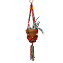 Red Macrame Plant Holder | Boho Hanging Decor Flowerpot Holder