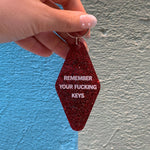 Remember Your Fucking Keys Motel Keychain in Glitter Maroon