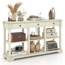 58 Inch Retro Console Table with 3 Drawers and Open Shelves Rectangular Entryway Table