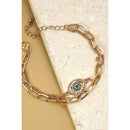 Rhinestone Epoxy Eye Chain Bracelet | Double Layer Gold Tone Jewelry