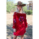 Rio Grande Embroidered Velvet Tunic Dress in Red [S & 2X Remaining]
