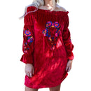 Rio Grande Embroidered Velvet Tunic Dress in Red [S & 2X Remaining]