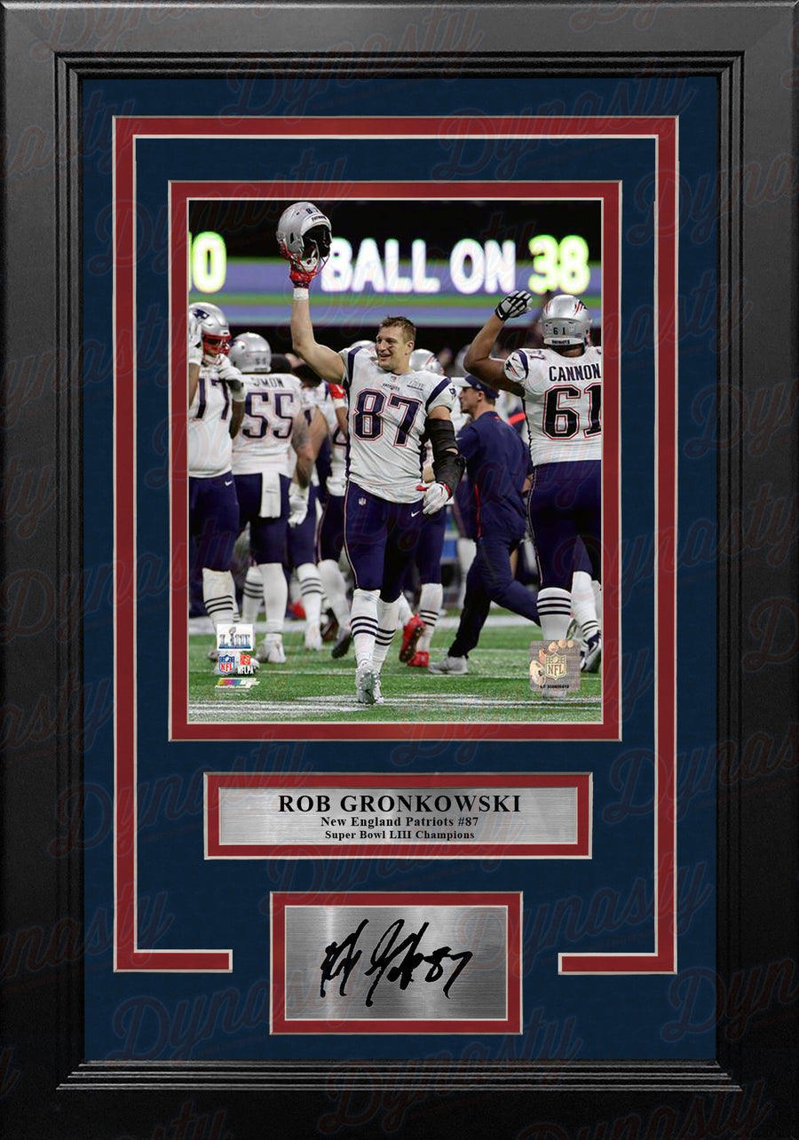 Rob Gronkowski Celebration SB LIII New England Patriots 8x10 Framed Photo with Engraved Autograph