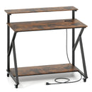 Rolling Computer Desk with Charging Station and Monitor Shelf Storage for Home Office