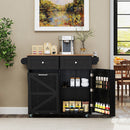 Rolling Kitchen Island with Trash Can Cabinet and Rubber Universal Wheels