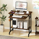 Rolling Laptop Table with Pull-out Keyboard Tray and Hooks