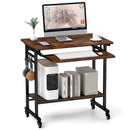 Rolling Laptop Table with Pull-out Keyboard Tray and Hooks