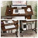 Rolling Laptop Table with Pull-out Keyboard Tray and Hooks
