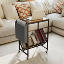 Rolling Record Player Stand 2-Tier with Vinyl Storage and Magazine Holder Bag