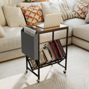 Rolling Record Player Stand 2-Tier with Vinyl Storage and Magazine Holder Bag