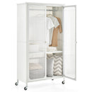 Rolling Storage Armoire Closet with Hanging Rod and Adjustable Shelf-White