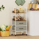 Rolling Utility Storage Cart with 2 Open Shelves and 2 Fabric Drawers-Natural