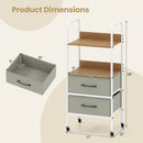 Rolling Utility Storage Cart with 2 Open Shelves and 2 Fabric Drawers-Natural