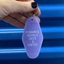 Romance Novels Cats & Coffee Motel Style Keychain in Purple