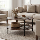 Round Coffee Table 2-Tier Industrial Accent Table with Open Storage Shelf-Rustic Brown