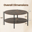 Round Coffee Table 2-Tier Industrial Accent Table with Open Storage Shelf-Rustic Brown