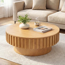 Round Coffee Table with Storage Modern Wooden Drum Coffee Table with Hidden Compartment