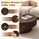 Round Coffee Table with Storage Modern Wooden Drum Coffee Table with Hidden Compartment