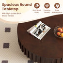 Round Coffee Table with Storage Modern Wooden Drum Coffee Table with Hidden Compartment