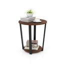 Round End Table with Open Shelf and Metal Frame-Walnut