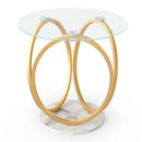 Round End Table Faux Marble Side Table with Tempered Glass Tabletop